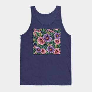 Lilac and pink flowers with green leaves. Tank Top